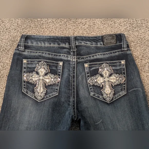 Women's Love Indigo Dark Wash Capris Denim Blue Jeans Stretch Sz: 4 Design Pants - Picture 11 of 14